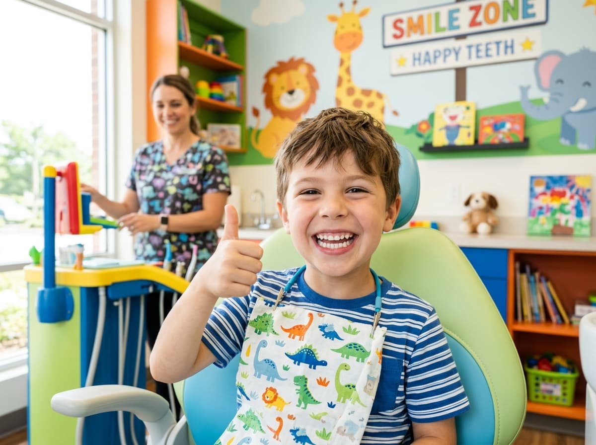 Confident happy child with healthy teeth